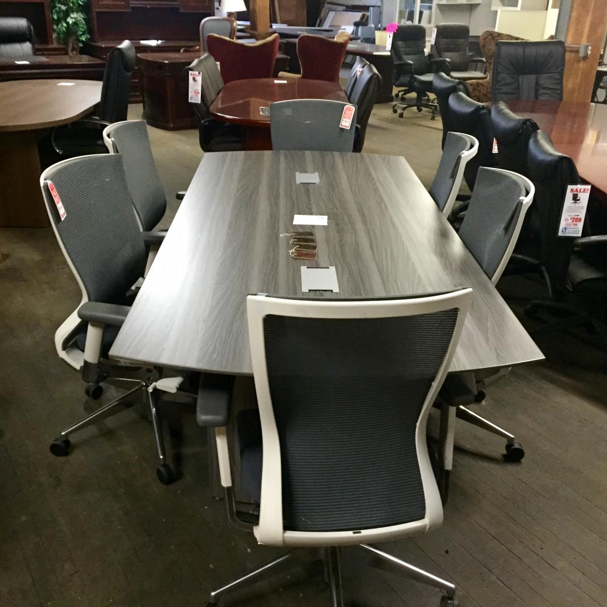 Mayline Medina Conference Table with Cherryman IDESK Orblanco Chairs